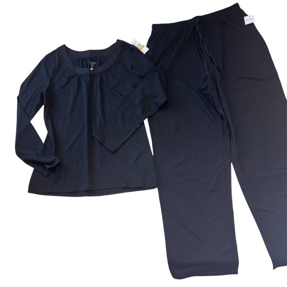 New Nautica Women’s Black Pajama Set Long Sleeve Top & Pants New With Tags Med